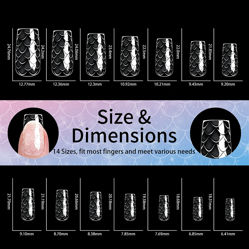 3D Fish-scale Almond Coffin Nail Tips